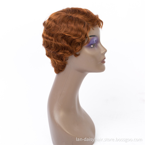 For Black Women Retro hairstyle Full Pixie Cut Curly Women Human Hair Short Bob None Lace Wig